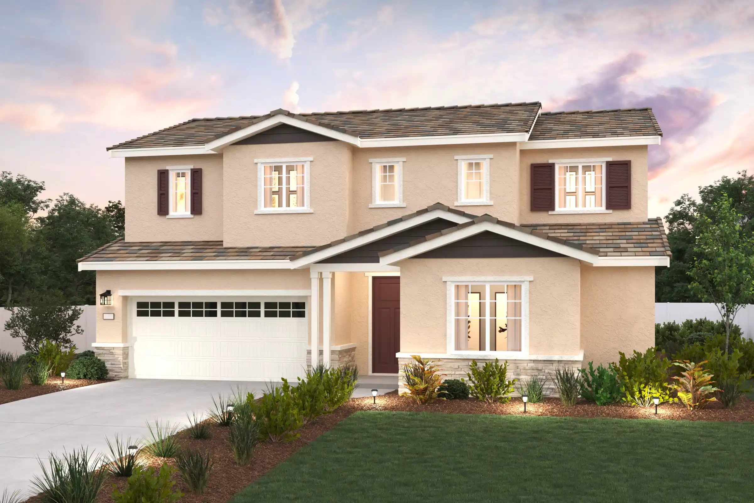 A large house with a lawn.