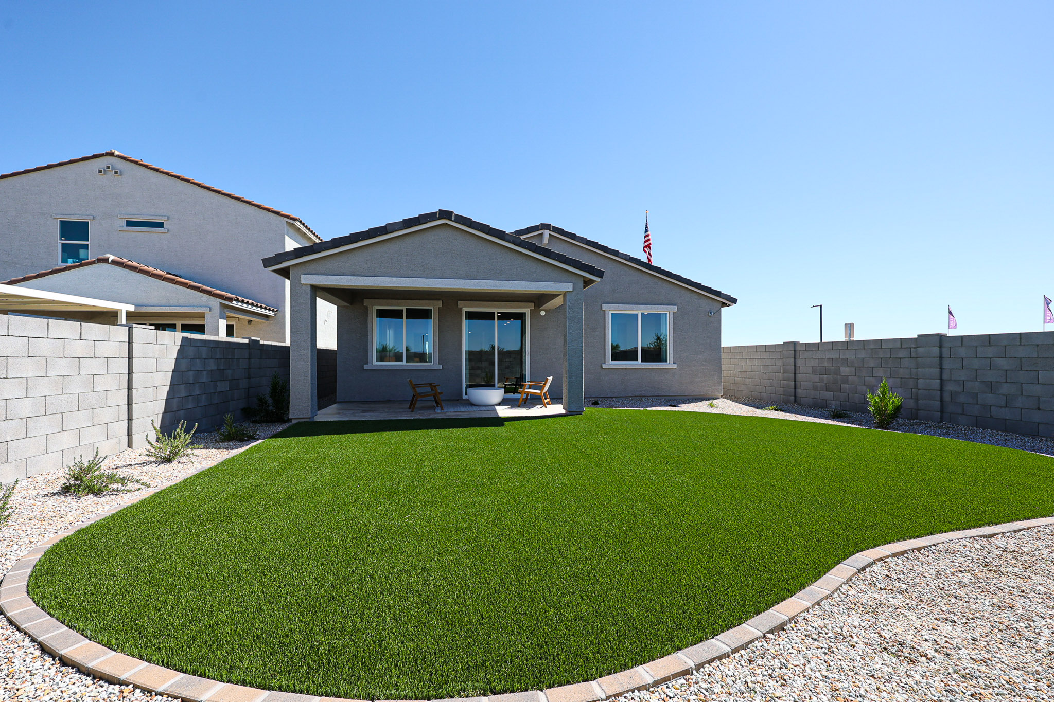 A house with a lawn.