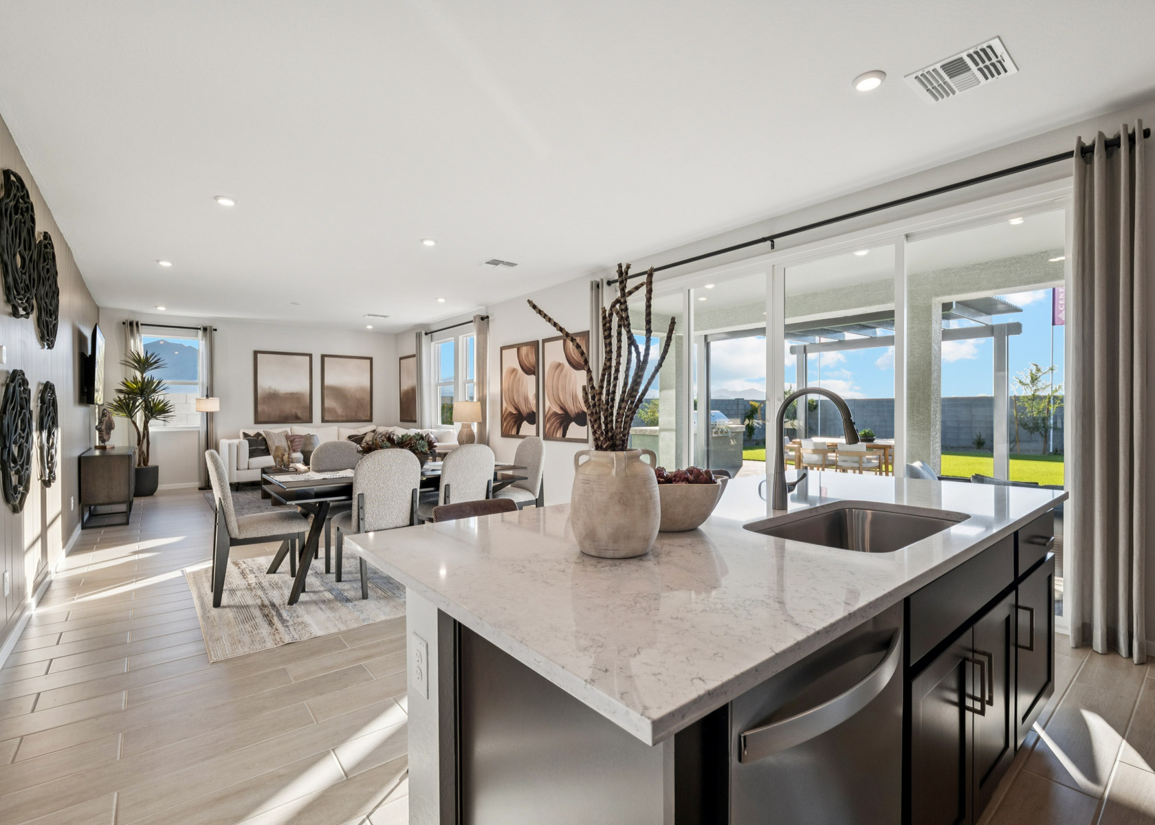 A kitchen with a large island.