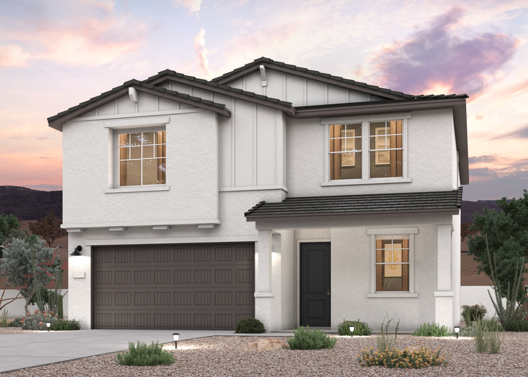 Twilight rendering of a 2-story new home for sale in Surprise, AZ by Century Communities.