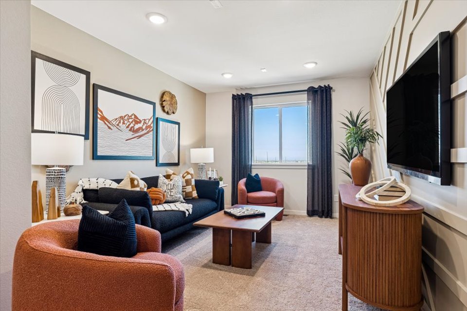 A living room with a tv and couches.