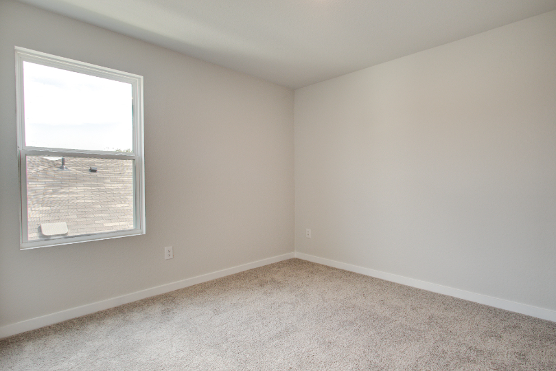 A room with a window and a carpet.