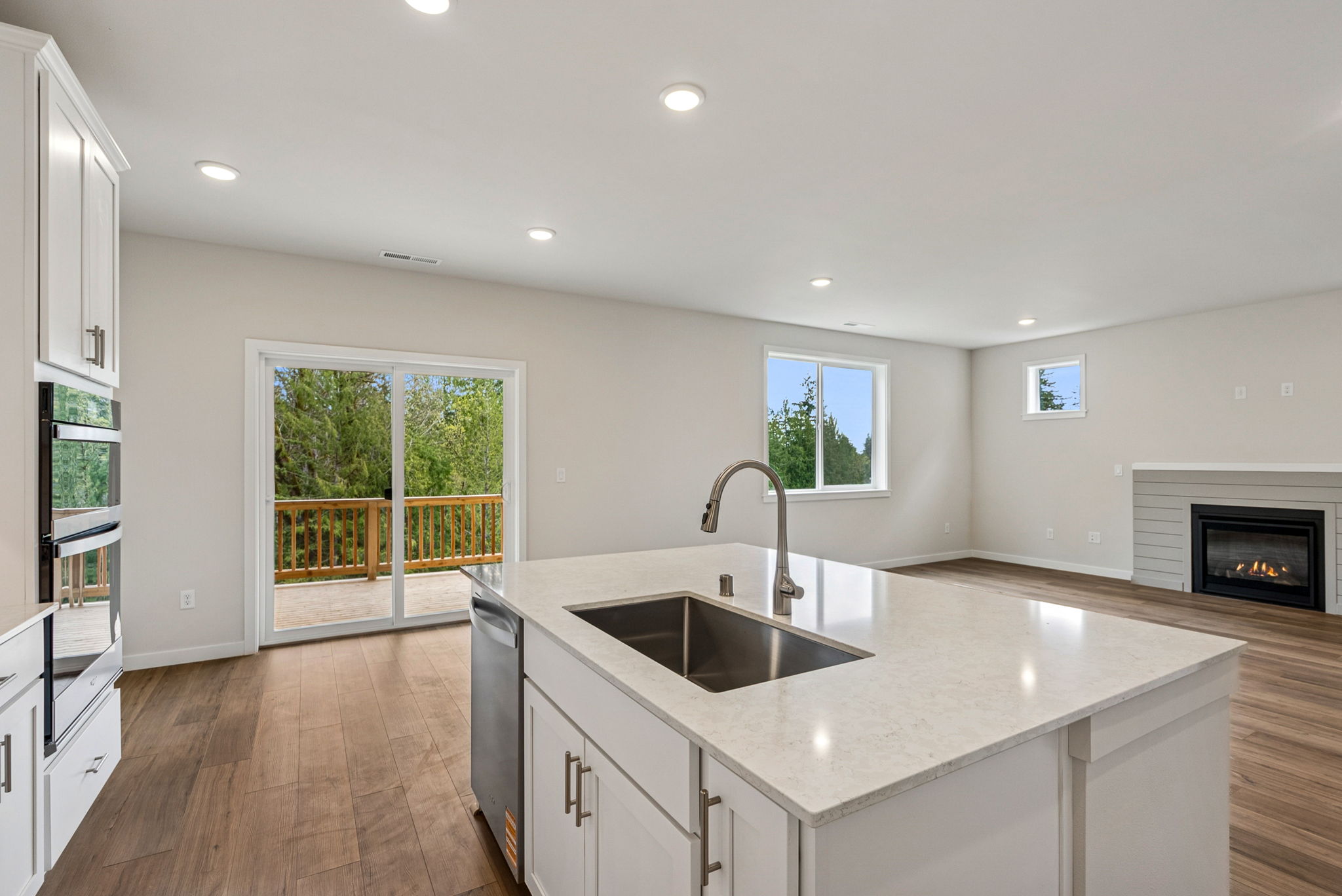 A kitchen with a large island.