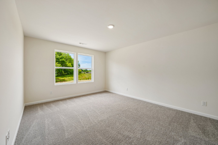 A room with a window and a tree.
