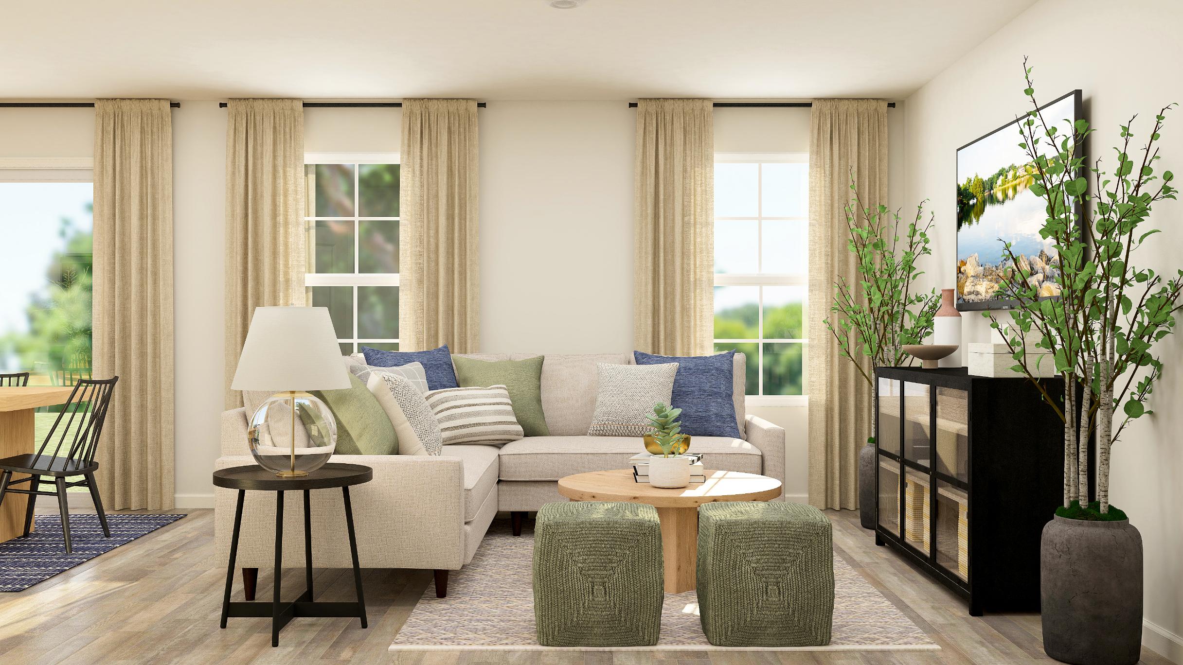 A living room with a couch and a coffee table.